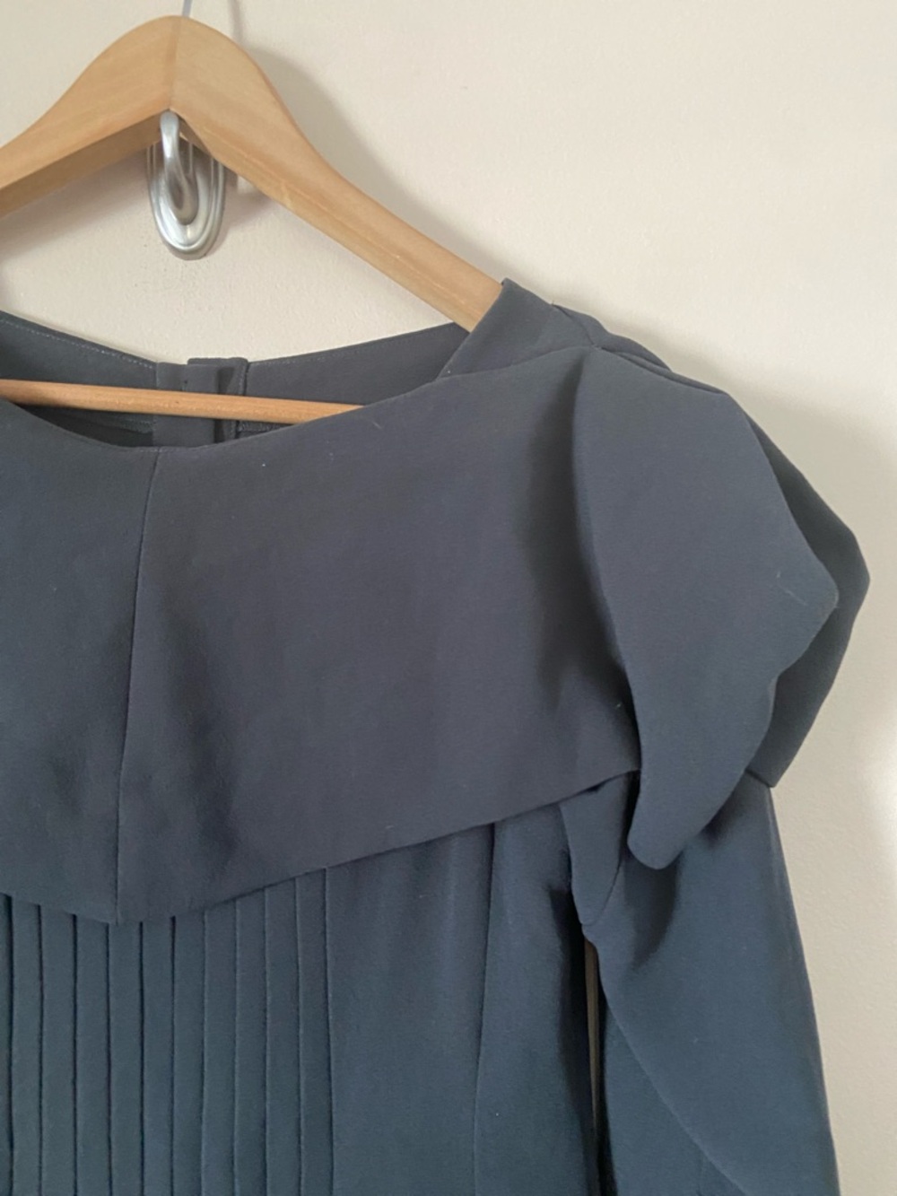 Byron Lars Tailored Midi Dress Architectural Collar Pleated Back Size 2 -XS Gray - Picture 5 of 10